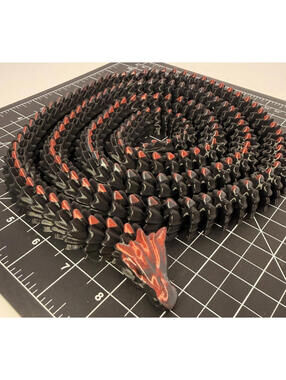 3D Printed LONG Dragon/Snake - PLA - Black and Smoked Red - 5 Feet 4 Inches